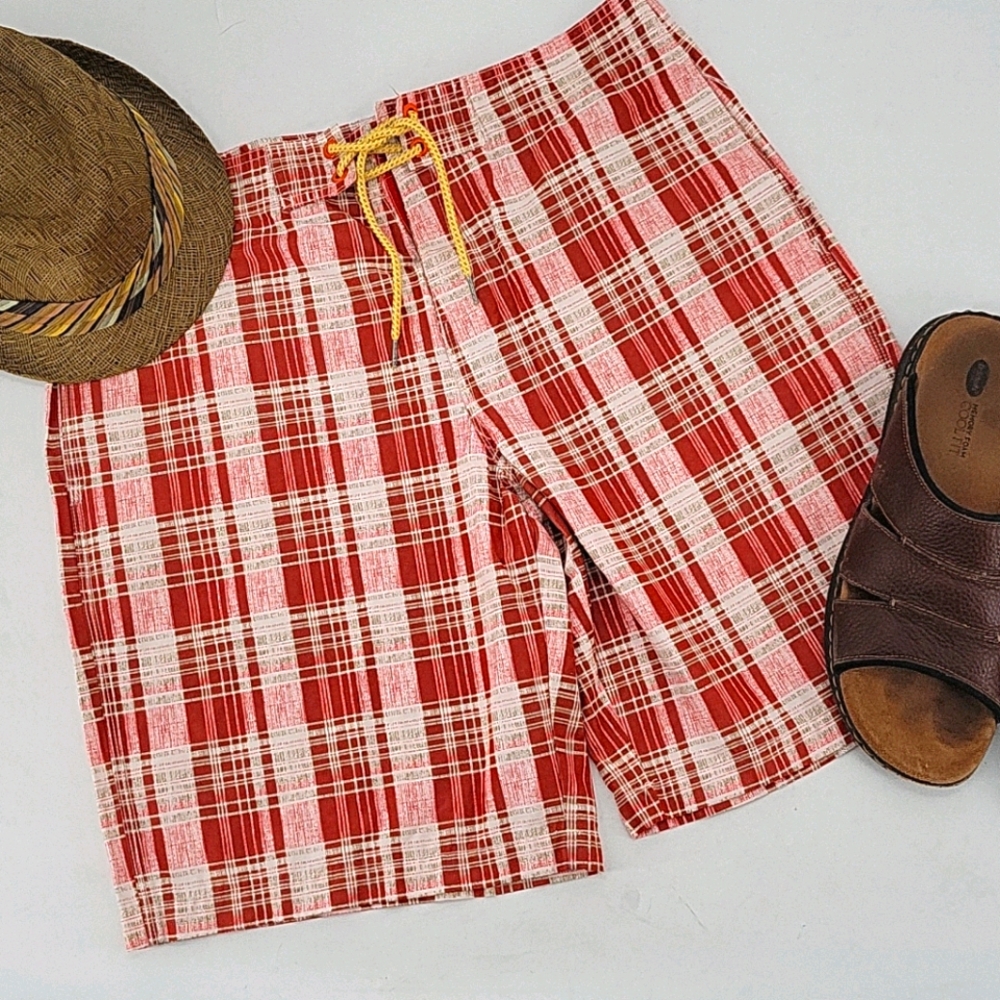 Tommy Bahama Coral Plaid Board Shorts Sz Large